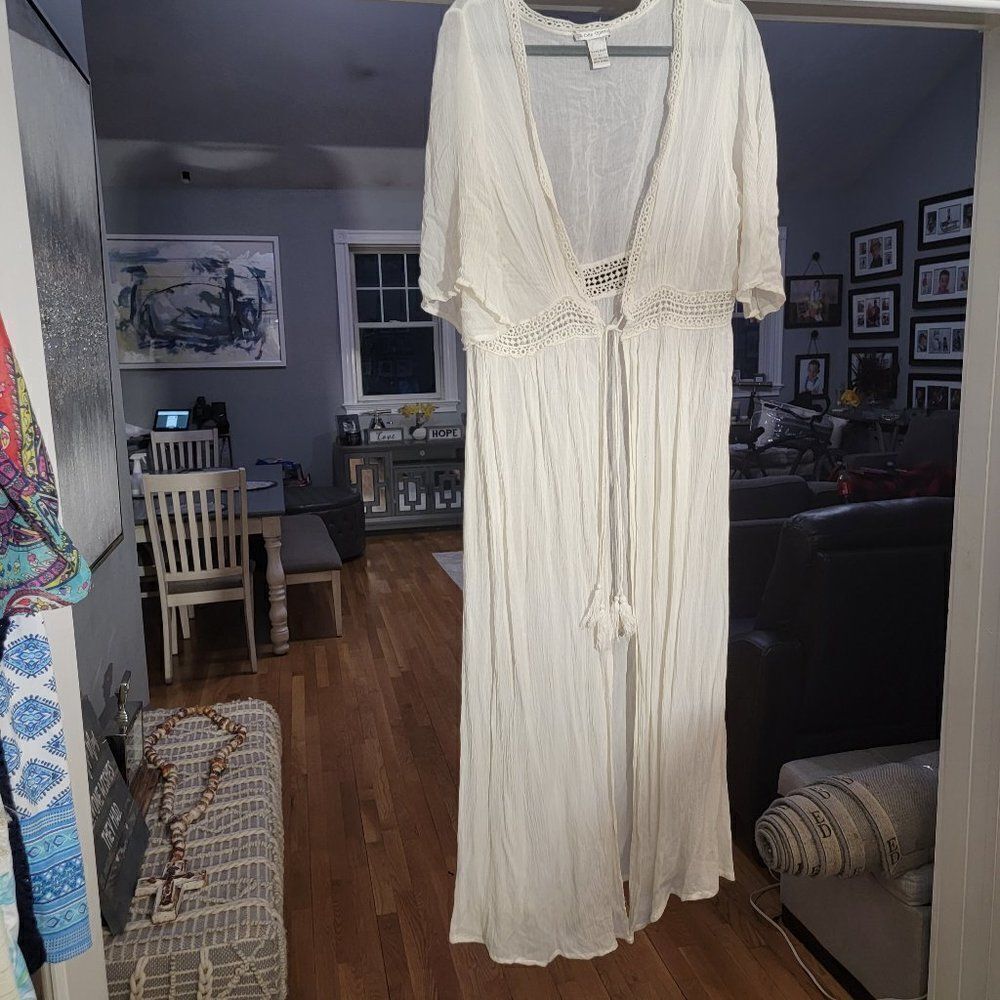 Cute Options Women's White 100% Rayon Lace Kaftan Beach Cover Up Dress S… - Picture 4 of 9